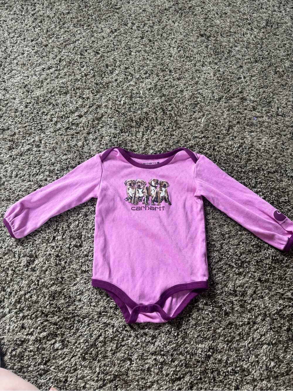 NWOT Carhartt Purple Puppy Graphic Long-Sleeve One-Piece for Kids 24 months